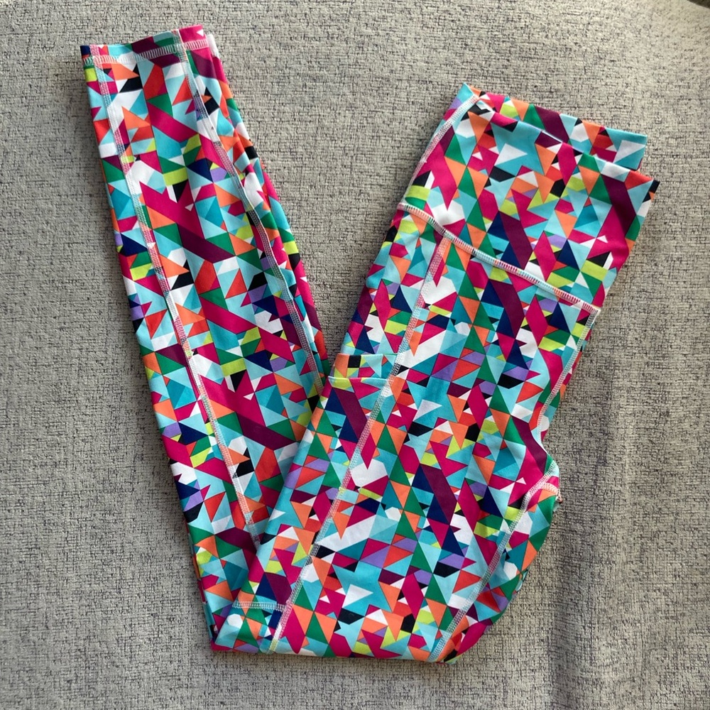 Guru Active Vibrant Geometric High-Waisted Leggings - Size Small